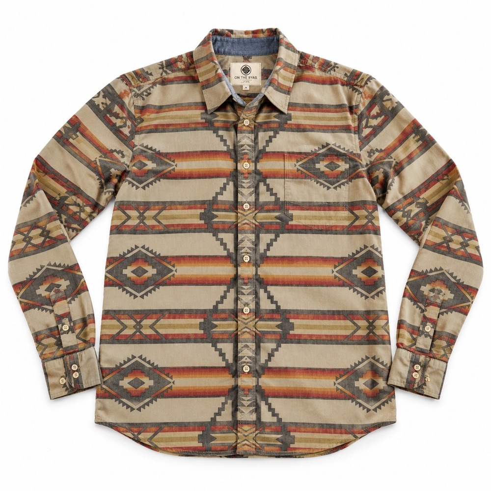 On The Byas Mens Large Southwestern Aztec Geometric Print Cotton Button Down